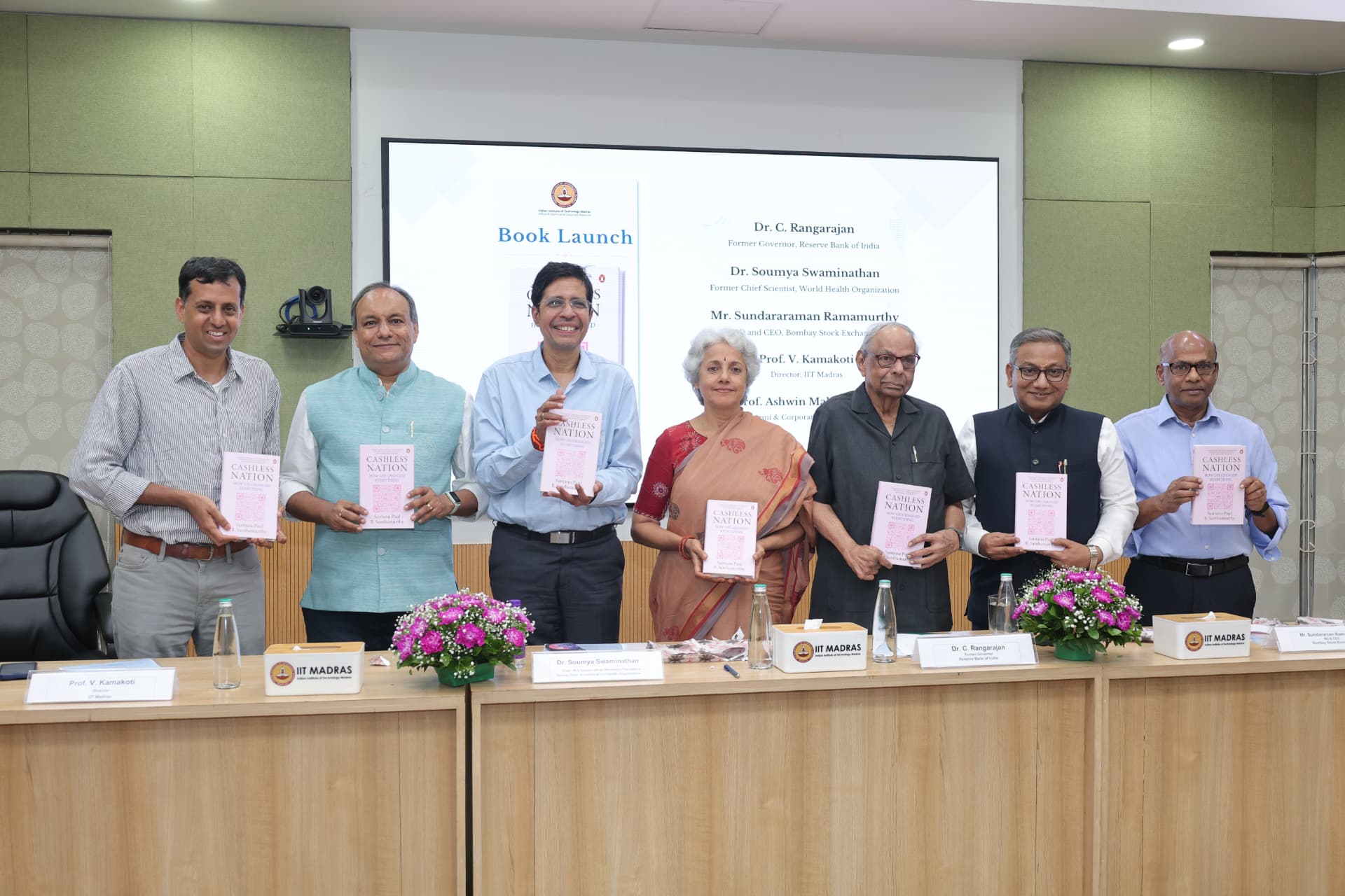 Cashless Nation launch at IIT Madras, Chennai — Dr. C. Rangarajan with Dr. Soumya Swaminathan, Mr. Sundararaman Ramamurthy, Prof. V. Kamakoti and Prof. Ashwin Mahalingam
